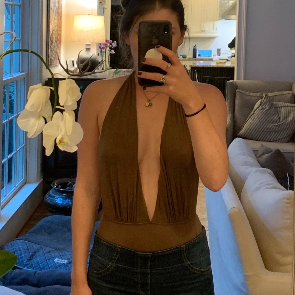 Free People Deep V Halter Bodysuit